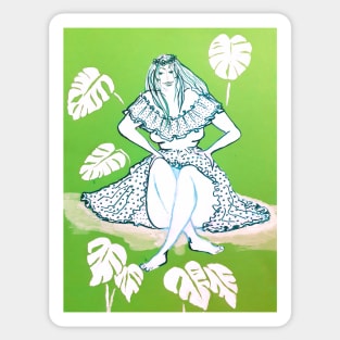 Girl And Tropical Plants Sticker